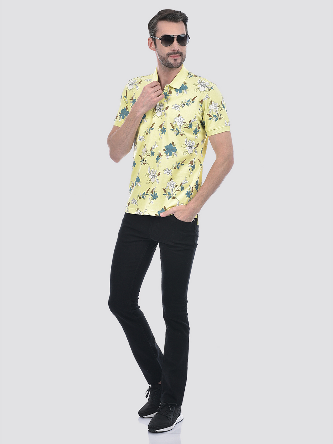 Numero Uno Men Floral Print Yellow T-Shirt